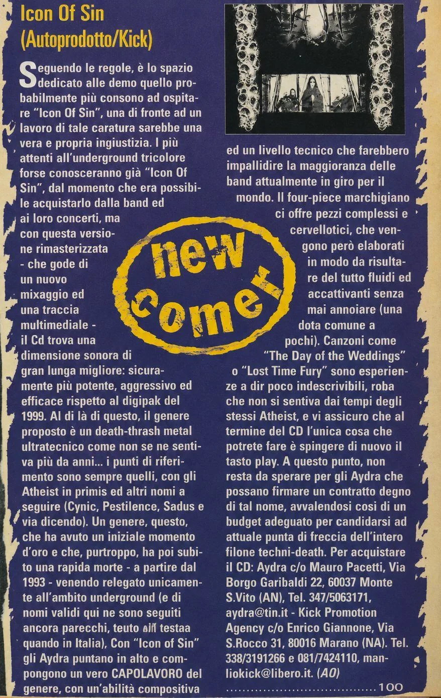 AydrA - Review 'Icon of Sin · new comer' on Flash Metal · score 100/100