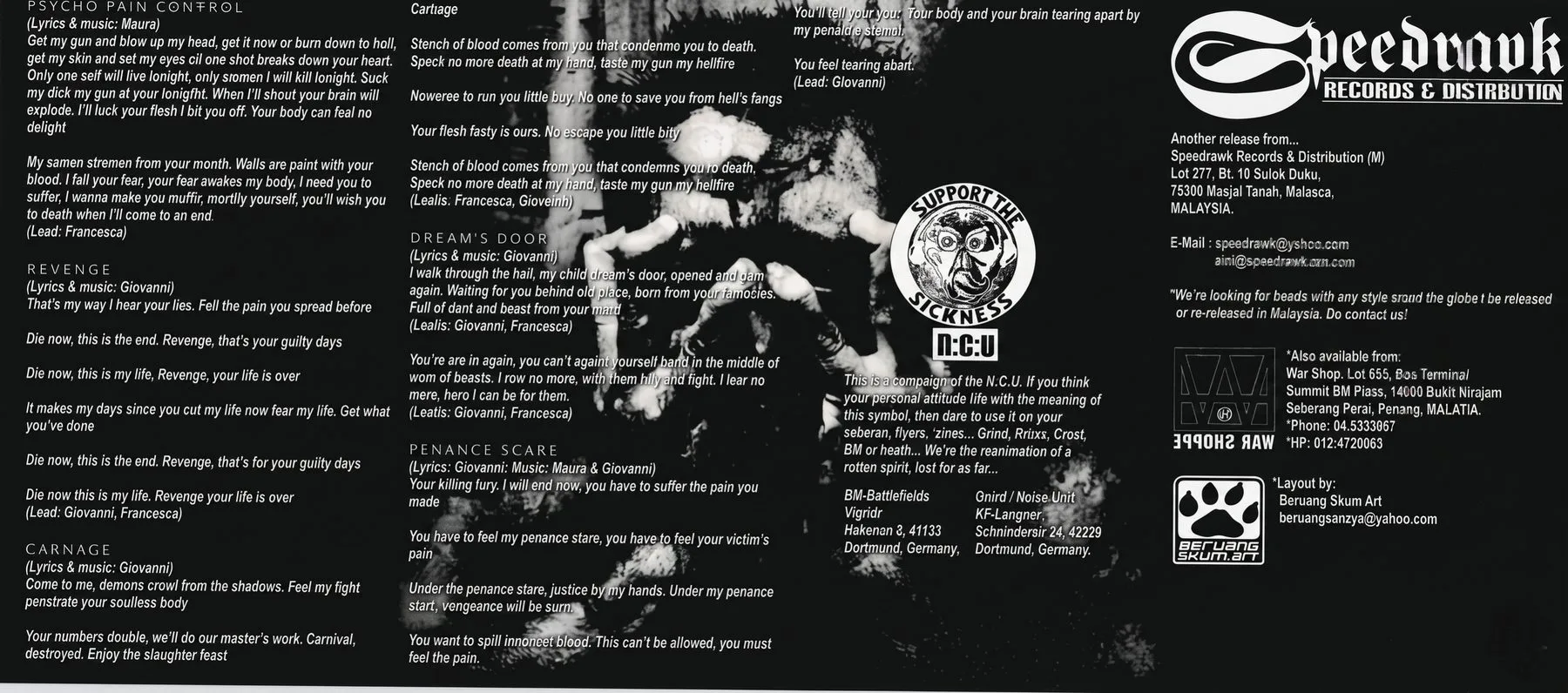 AydrA - Malaysia Speedrawk cassette - inside with lyrics